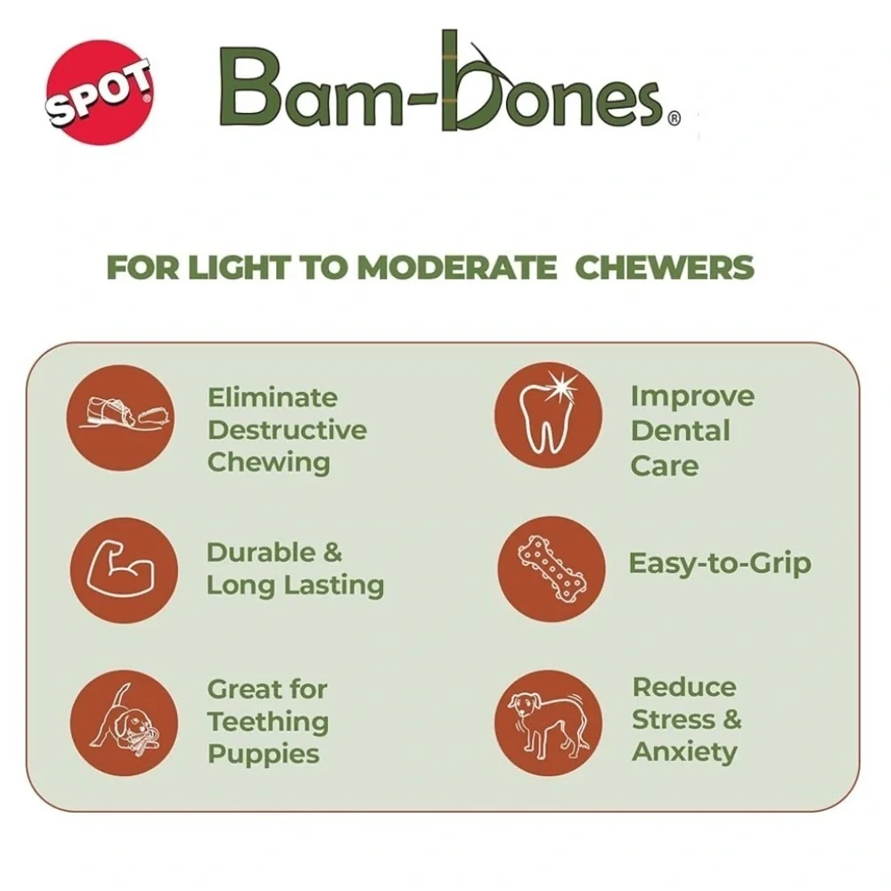SPOT Bam-Bones PLUS Dog Chew Toy - Bamboo & Nylon, 4”, Chicken Flavor- NWT